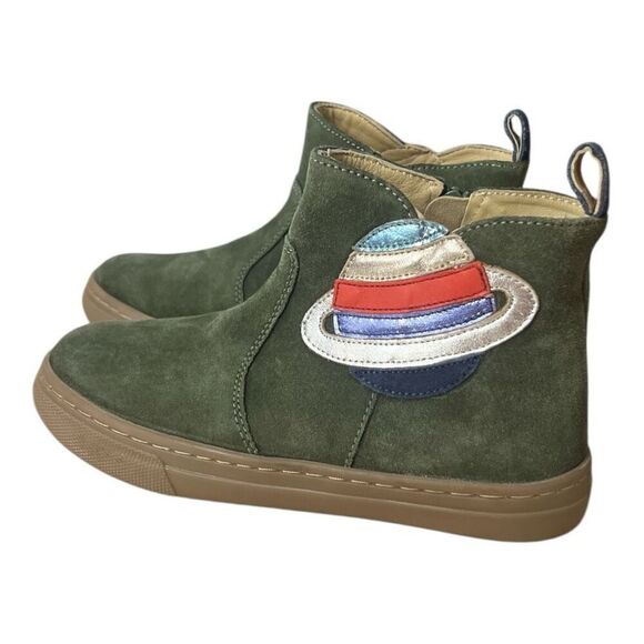 Mini Boden Kids Unisex Bootie Size 34(2.5 US) Green Suede Planet Saturn Leather - Picture 12 of 12